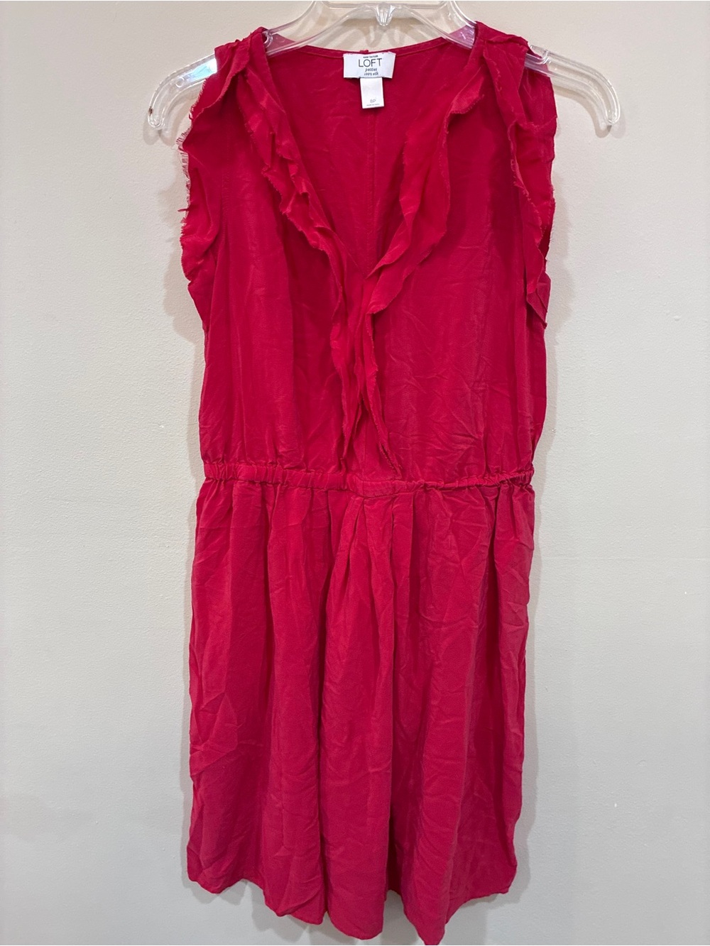 LOFT Ruffled V-Neck Sleeveless Casual Dress in Bright Red